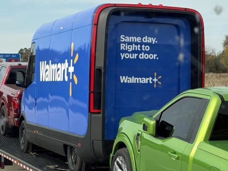 Rivian electric van spotted in Walmart+ livery, hinting at a fleet deal